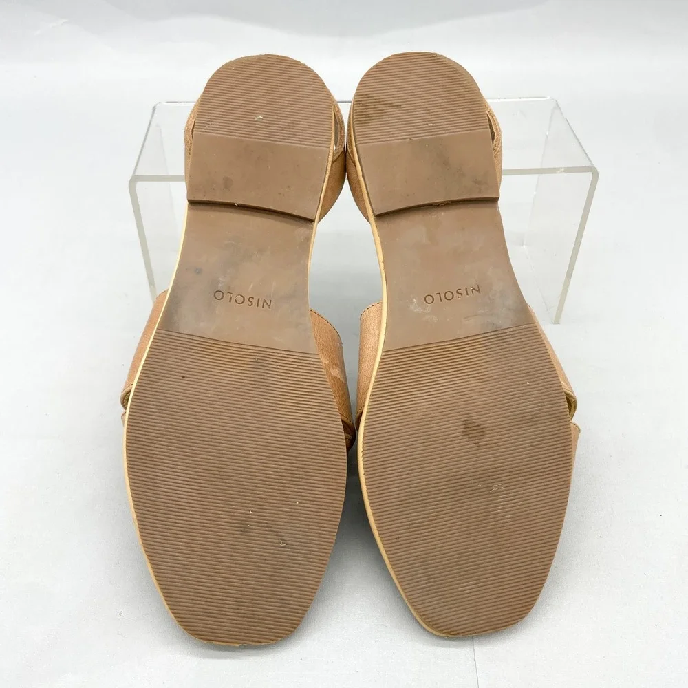 Nisolo Womens 7 All Day Cross Strap Sandals Shoes Tan Leather Slingback Flats